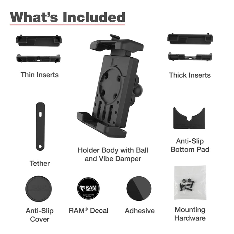 RAM Quick Grip Pro XL Phone Holder with Vibration Damper 1" Ball