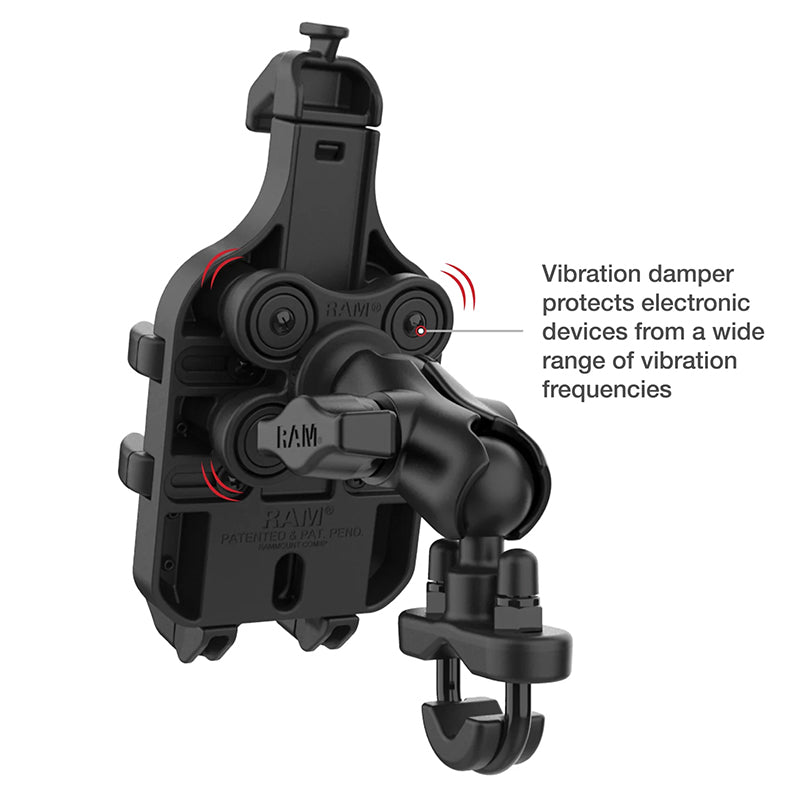 RAM U-Bolt Handlebar Rail Quick-Grip Pro Vibration Damping Phone Kit 1" Ball