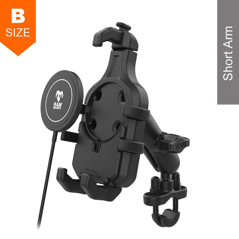 RAM U-Bolt Handlebar Quick-Grip Pro Phone Kit with 15W Qi2 Wireless Charger 1" Ball