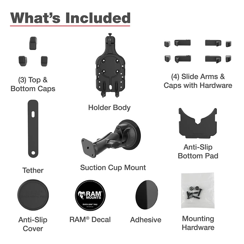 RAM Twist-Lock Suction Cup Medium Arm Quick Grip Pro Phone Kit 1" Ball