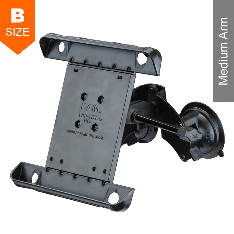 RAM Twist-Lock Dual Suction Cup Tab-Tite 10” -11” Tablet Mount Kit with Extension Knob 1” Ball