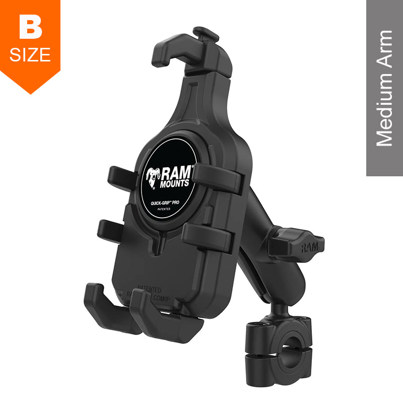 RAM Torque 19mm-25mm Handlebar Rail Quick Grip Pro Phone Kit 1" Ball