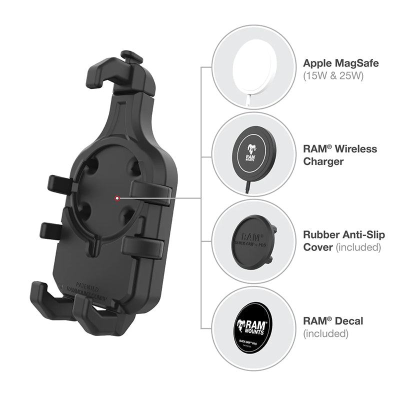 RAM U-Bolt Handlebar Rail Quick-Grip Pro Phone Holder Kit 1" Ball