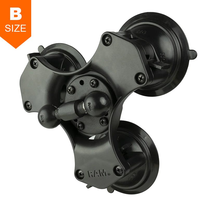 RAM Twist-Lock Triple Suction Cup Double Ball Base 1" Ball