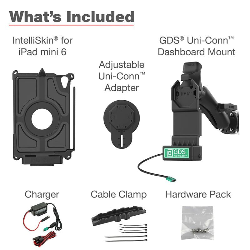 PROMOUNT - RAM GDS Uni - Conn Vehicle Bundle Mount Kit for Apple iPad mini 6 & 7 (A17 Pro) 1.5" Ball - RAM - GDS - U1 - AP36 - KIT1