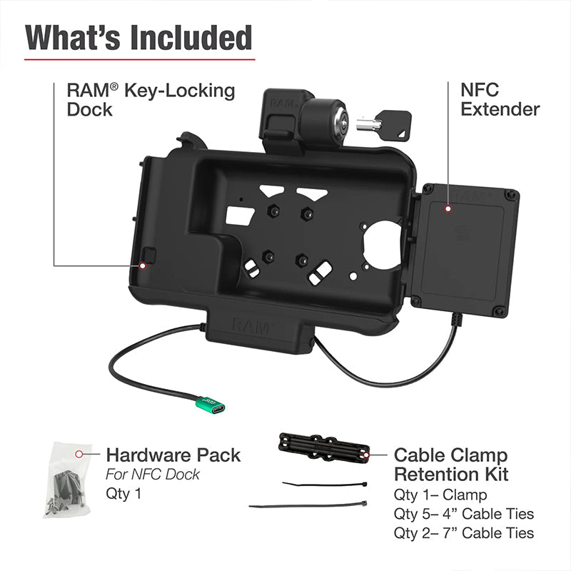 PROMOUNT-RAM Key Lock USB-C Power Modular Dock & NFC Extender for Samsung Tab Active5 & 3-RAM-HOL-SAM58CPKL-NFCU