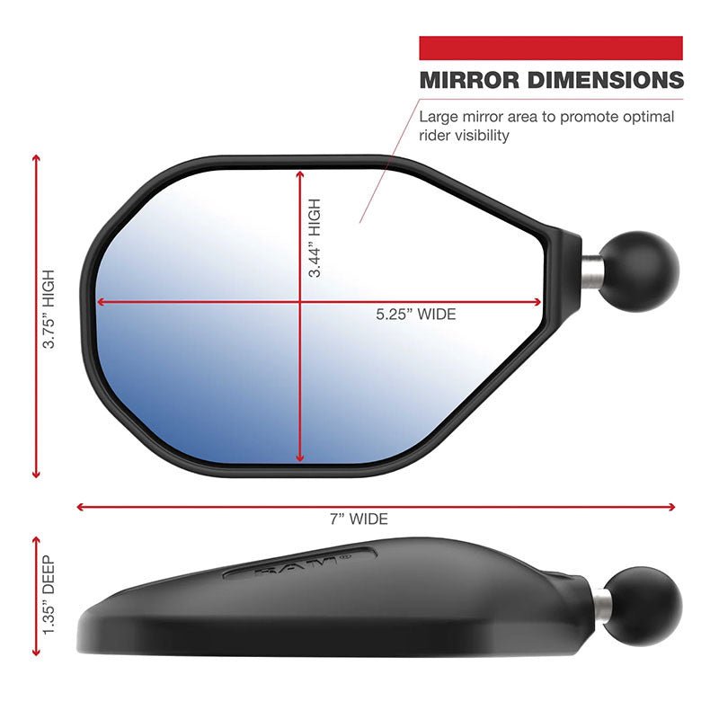 PROMOUNT - RAM Left & Right Motorcycle Tough Mirror Kit 1" Ball - RAM - B - 465RL