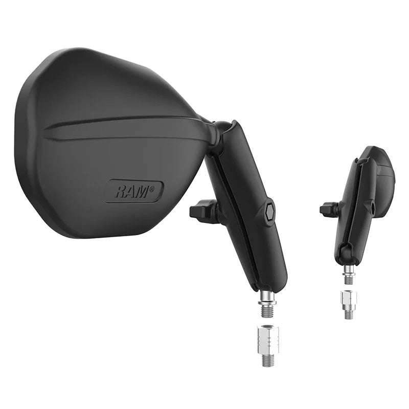 PROMOUNT-RAM Long Arm M10-1.25 & 1.5 Reverse Adapter Left & Right Tough Mirror Kit 1" Ball-