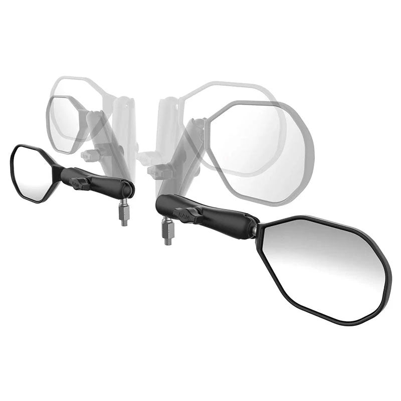 PROMOUNT-RAM Long Arm M10-1.25 & 1.5 Reverse Adapter Left & Right Tough Mirror Kit 1" Ball-