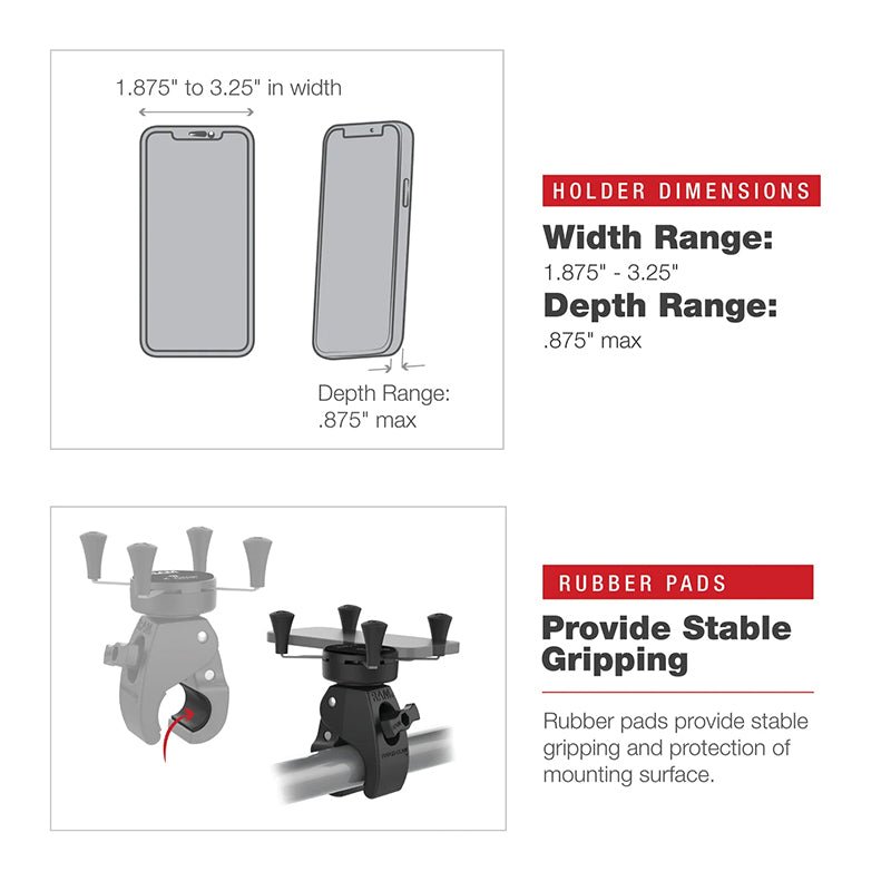 PROMOUNT - RAM Low Profile Medium Tough Claw X - Grip Phone Kit - RAM - HOL - UN7 - 404 - 2U