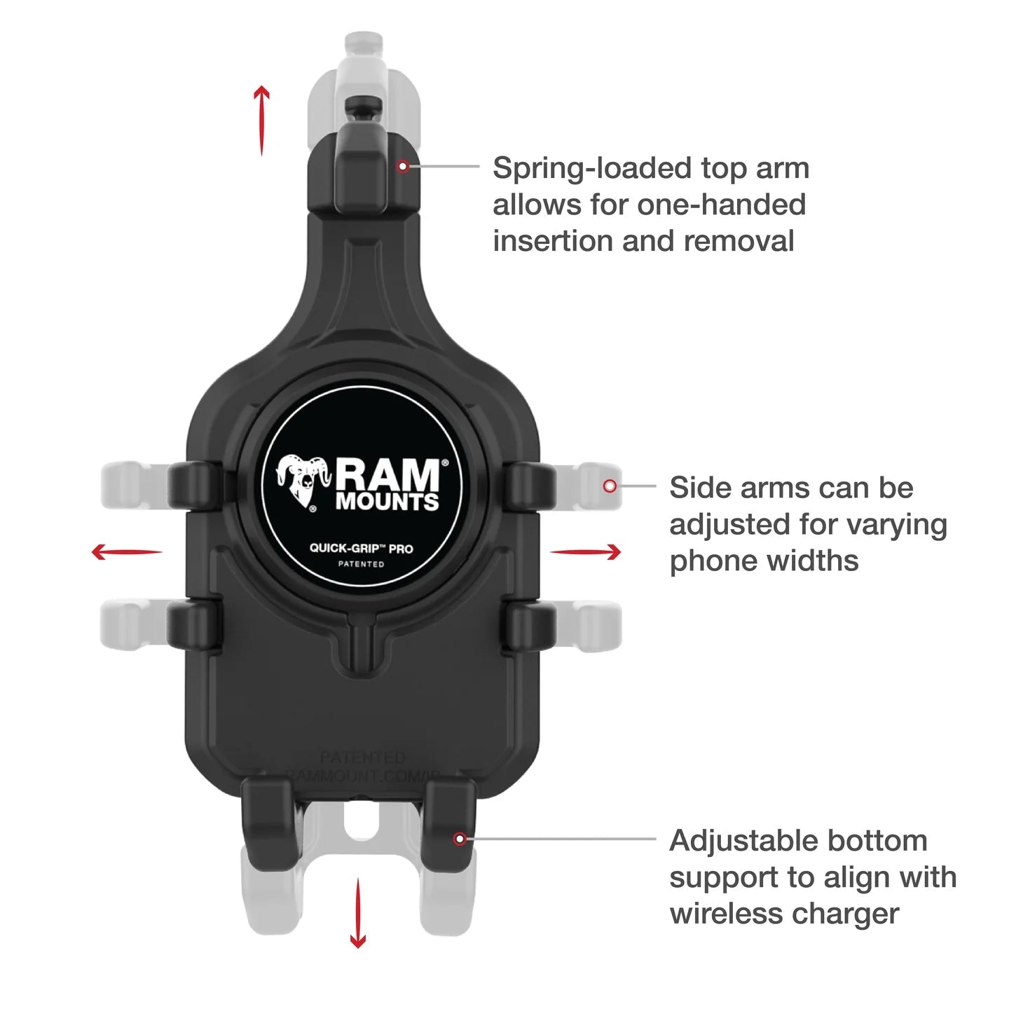 PROMOUNT-RAM Low Profile Tough-Claw Quick-Grip Pro Vibration Damping Phone Kit-RAM-HOL-PD5V-400-1U