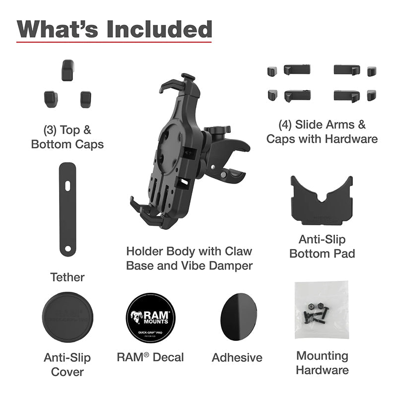 PROMOUNT-RAM Low Profile Tough-Claw Quick-Grip Pro Vibration Damping Phone Kit-RAM-HOL-PD5V-400-1U