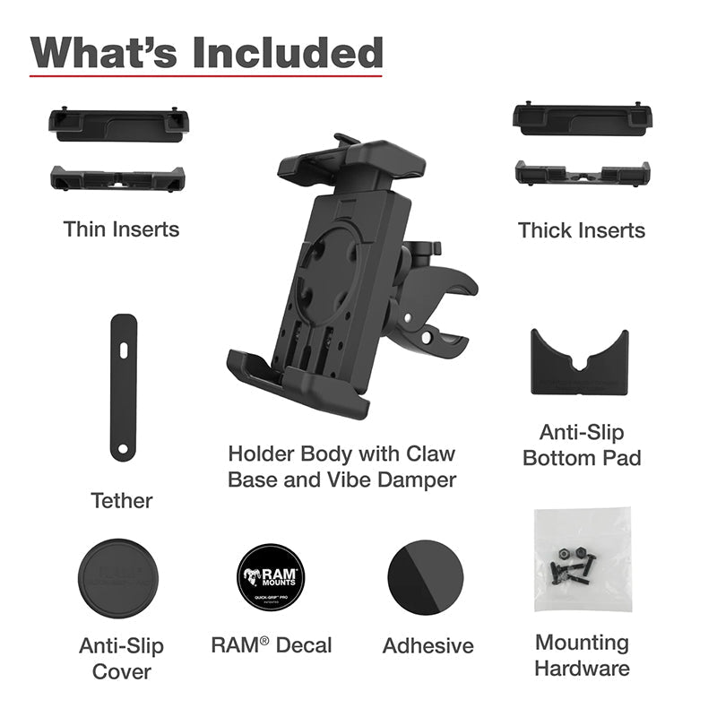 PROMOUNT-RAM Low Profile Tough-Claw Quick-Grip Pro XL Vibration Damping Phone Kit-RAM-HOL-PD7V-400-1U