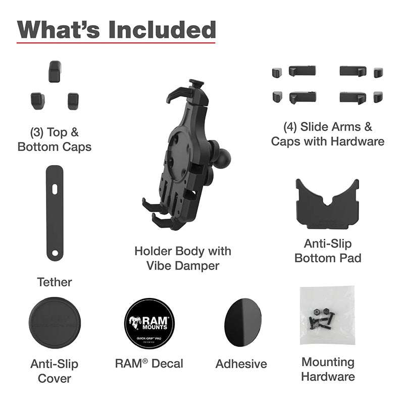 PROMOUNT-RAM Quick-Grip Pro Phone Holder with Vibration Damper 1" Ball-RAM-HOL-PD5BVU