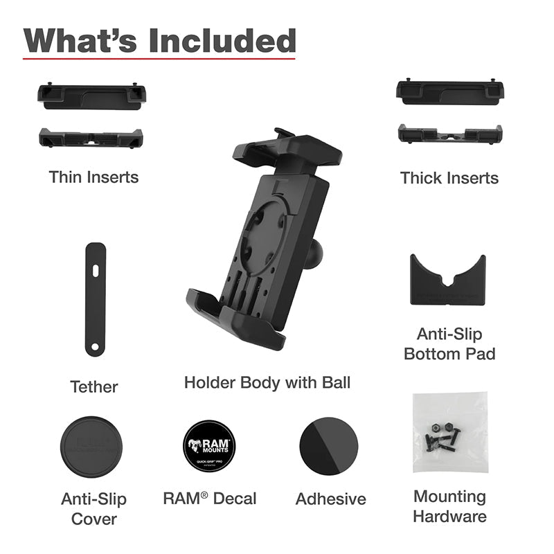 PROMOUNT-RAM Quick Grip Pro XL Phone Holder 1" Ball-RAM-HOL-PD7BU