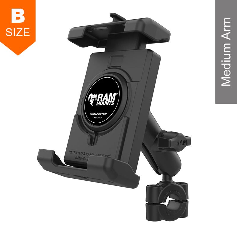 PROMOUNT-RAM Torque 19mm-25mm Handlebar Rail Quick Grip Pro XL Phone Kit 1" Ball-RAM-B-408-75-1-PD7U