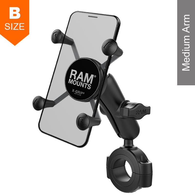 PROMOUNT - RAM Torque 28mm - 38mm Handlebar Rail X - Grip Phone Kit 1" Ball - RAM - B - 408 - 112 - 15 - UN7U