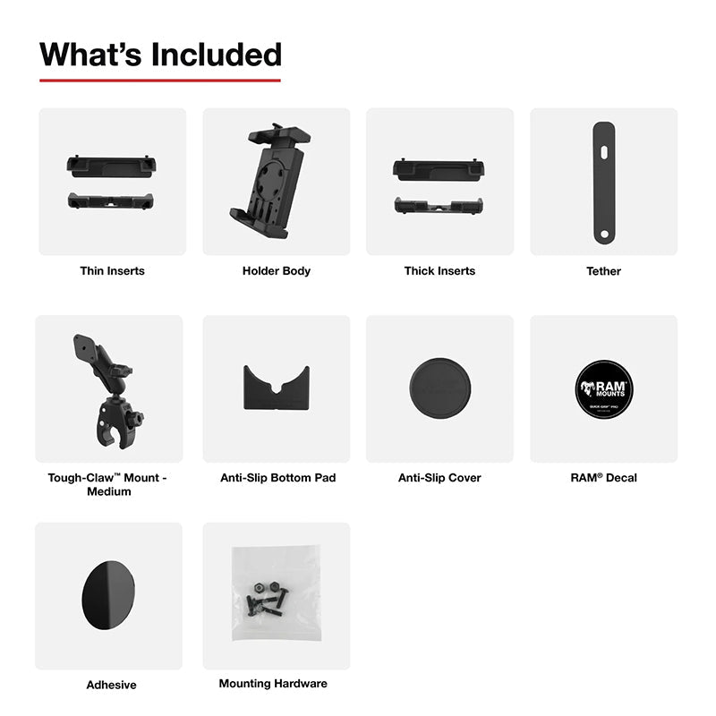 PROMOUNT-RAM Tough-Claw Medium Arm Quick-Grip Pro XL Phone Kit 1" Ball-RAM-B-400-PD7U