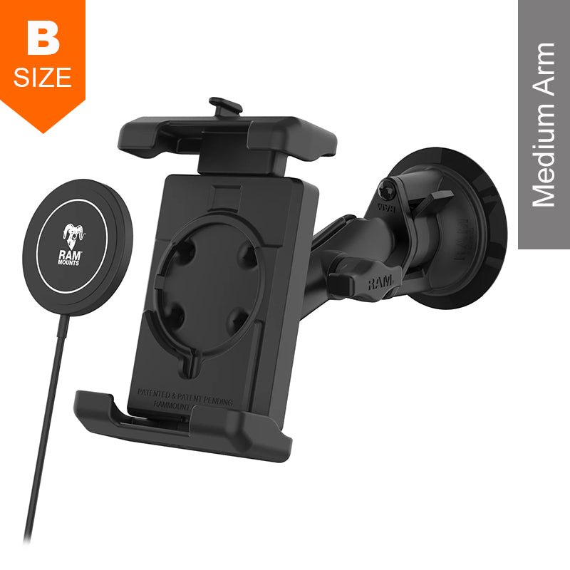 PROMOUNT-RAM Twist-Lock Suction Cup Quick Grip Pro XL Phone Holder with 15W Qi2 Charger 1" Ball-RAM-B-166-PD7-W2MU