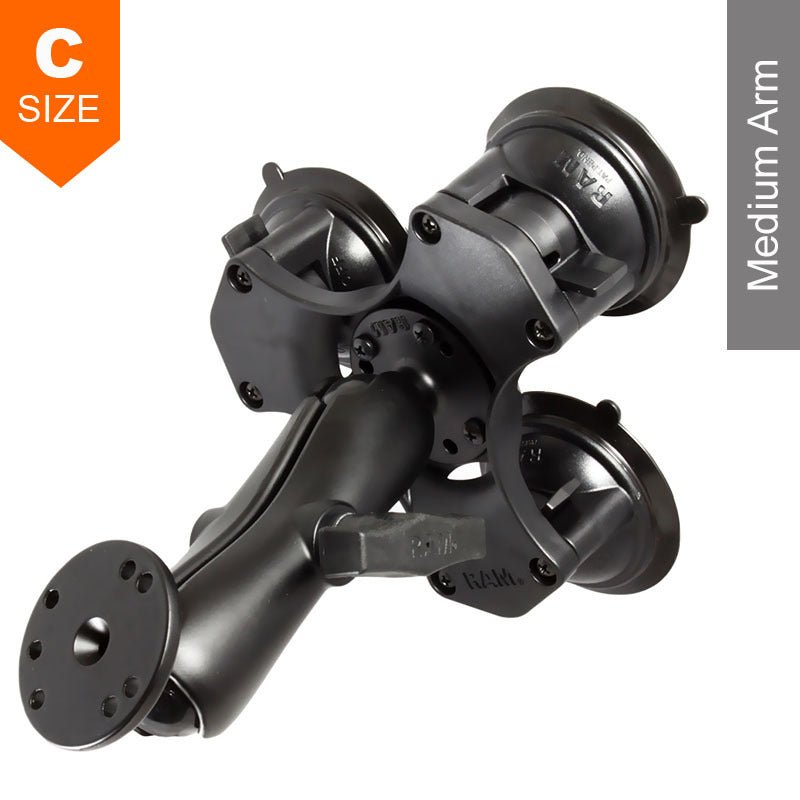 PROMOUNT - RAM Twist - Lock Triple Suction Cup Mount with Round Plate 1.5" Ball - RAP - 365 - 101U