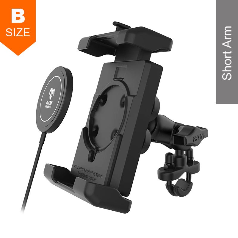 PROMOUNT-RAM U-Bolt Handlebar Quick-Grip Pro XL Vibration Damping Phone Kit & 15W Qi2 Charger 1" Ball-RAM-B-149Z-A-PD7V-W2MU