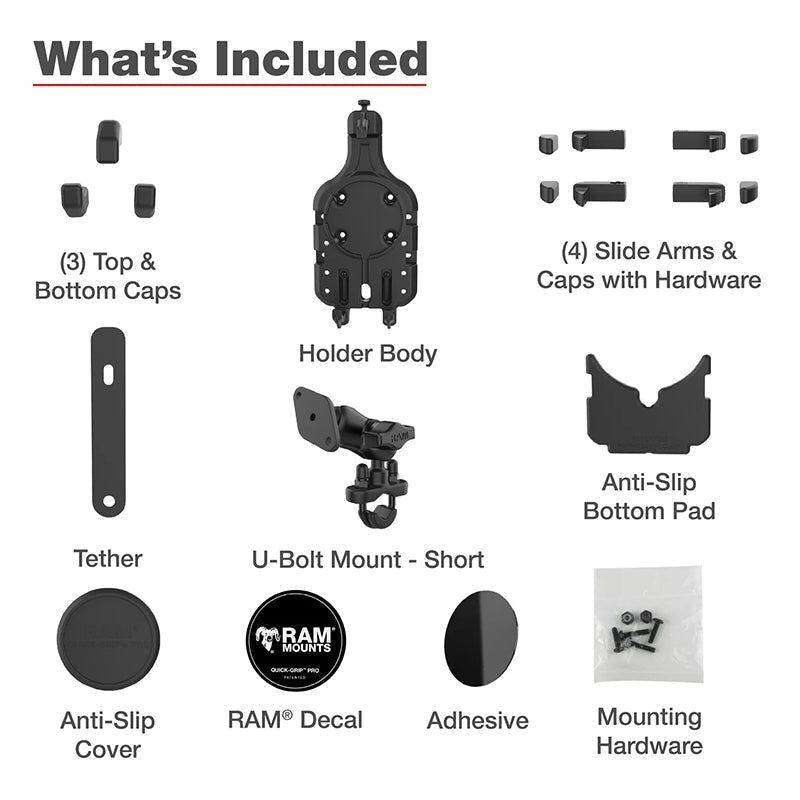 PROMOUNT-RAM U-Bolt Handlebar Rail Quick-Grip Pro Phone Holder Kit 1" Ball-RAM-B-149Z-PD5U
