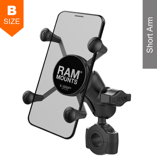 RAM Torque 19mm-25mm Handlebar Rail Short Arm X-Grip Phone Kit