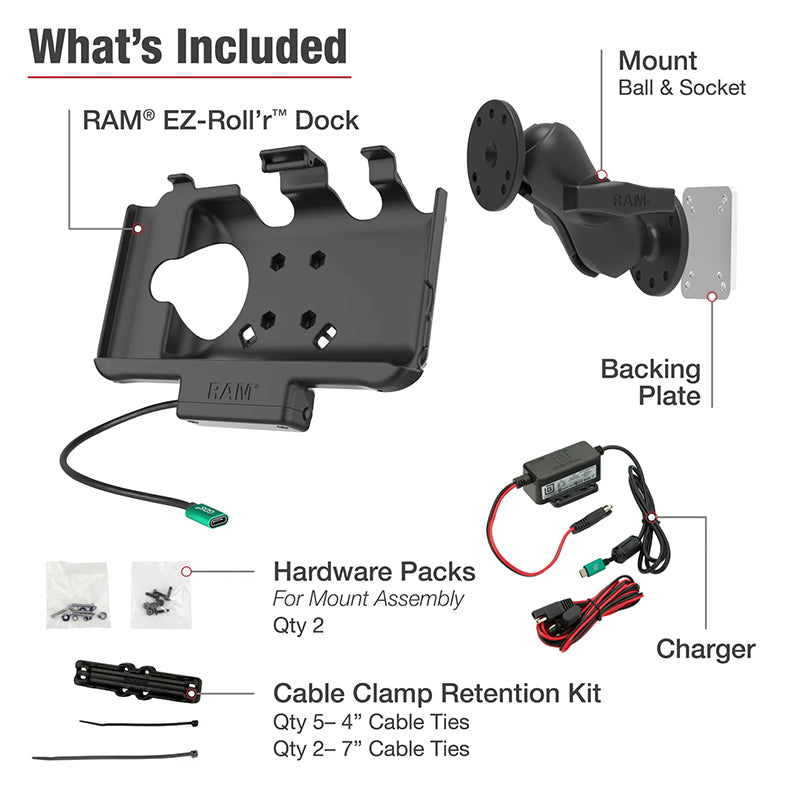 RAM Samsung Tab Active5 & Active3 EZ-Roll'r USB-C Powered Dashboard Mount Kit 1.5" Ball