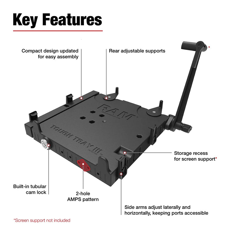 RAM Tough-Tray III Spring Loaded 10" - 17" Laptop Holder