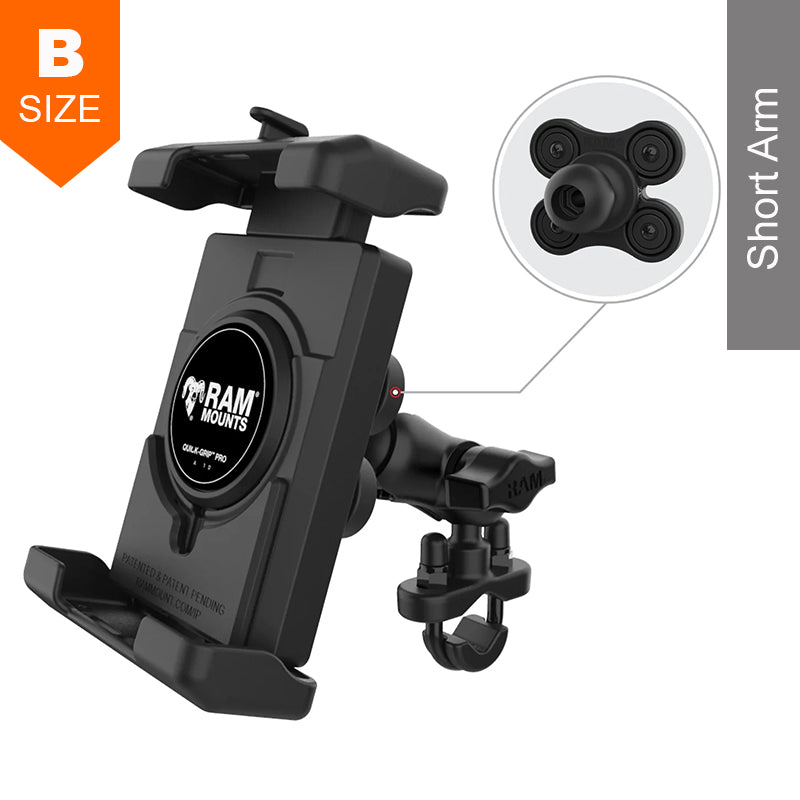 RAM U-Bolt Handlebar Rail Short Arm Quick-Grip Pro XL Vibration Damping Phone Kit 1" Ball