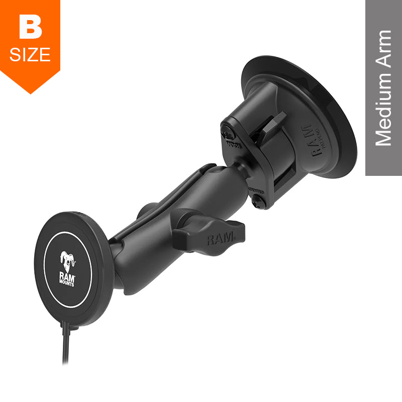 RAM Twist Lock Suction Cup Mount with 15W Qi2 Wireless Charger 1" Ball