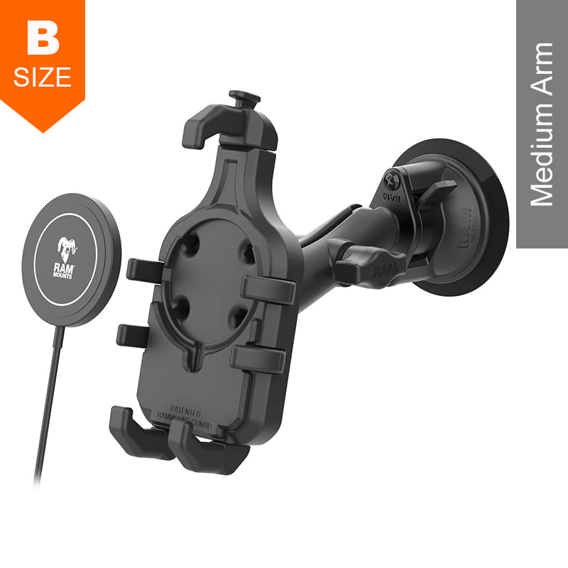 RAM Twist-Lock Suction Cup Quick-Grip Pro Phone Kit with 15W Qi2 Wireless Charger 1" Ball