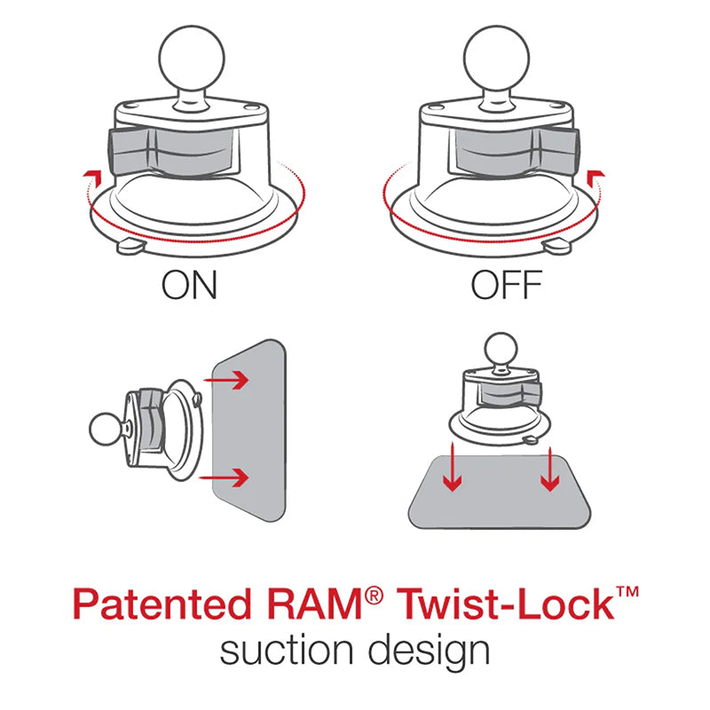 RAM Twist-Lock Suction Cup Medium Arm Quick Grip Pro Phone Kit 1" Ball