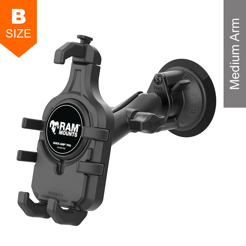 RAM Twist-Lock Suction Cup Medium Arm Quick Grip Pro Phone Kit 1" Ball