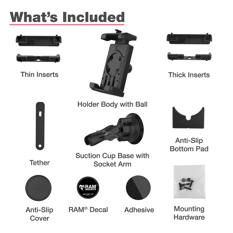 RAM Twist-Lock Suction Cup Quick Grip Pro XL Phone Holder 1" Ball