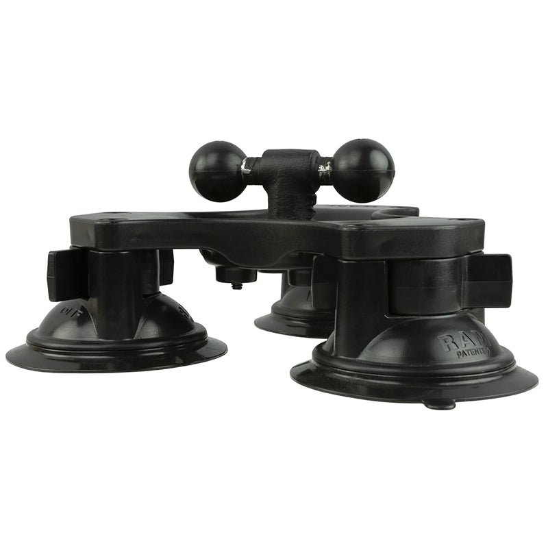 RAM Twist-Lock Triple Suction Cup Double Ball Base 1" Ball