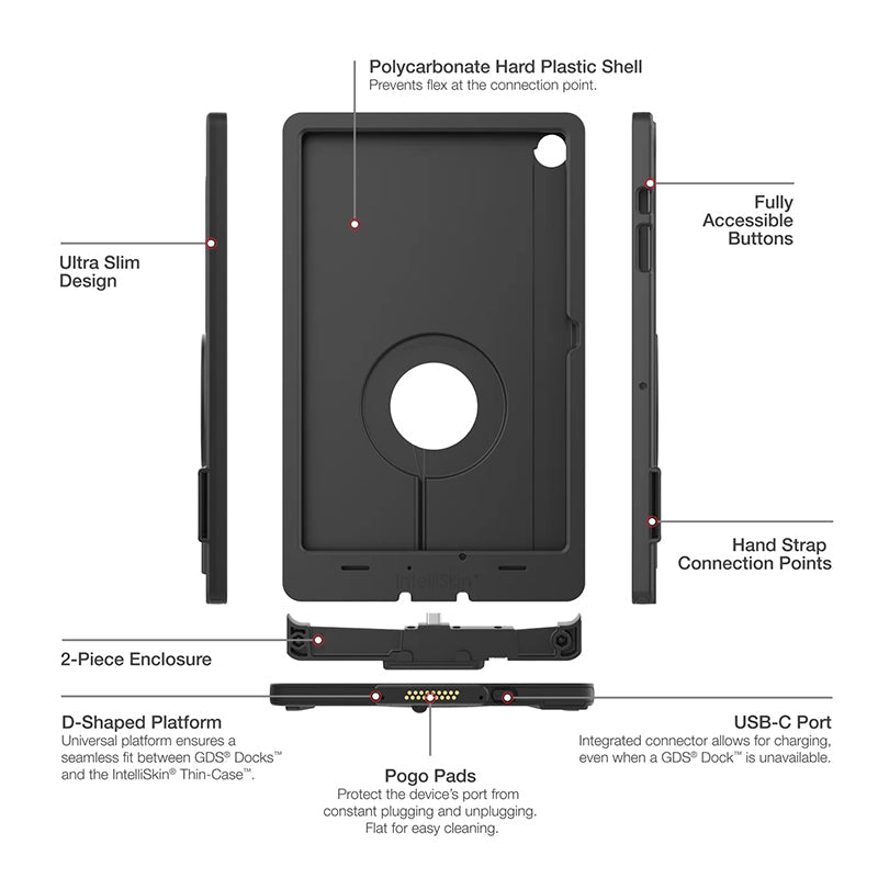 PROMOUNT-RAM Intelliskin Thin-Case for Samsung Tab A9+ (D-Shaped Bottom Pogo Pads)-RAM-GDS-SKIN-SAM88-TCD-GRY