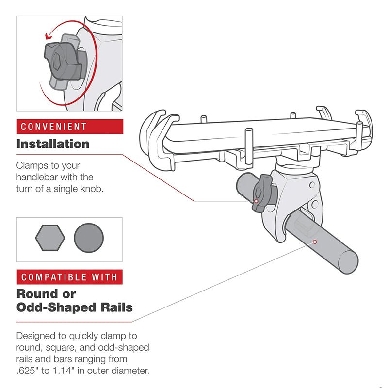 PROMOUNT-RAM Low Profile Tough-Claw Small Clamp with 2-Hole AMPS Diamond Plate-RAP-400-1U
