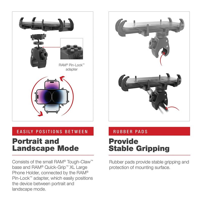 PROMOUNT-RAM Low Profile Tough-Claw Small Clamp with 2-Hole AMPS Diamond Plate-RAP-400-1U