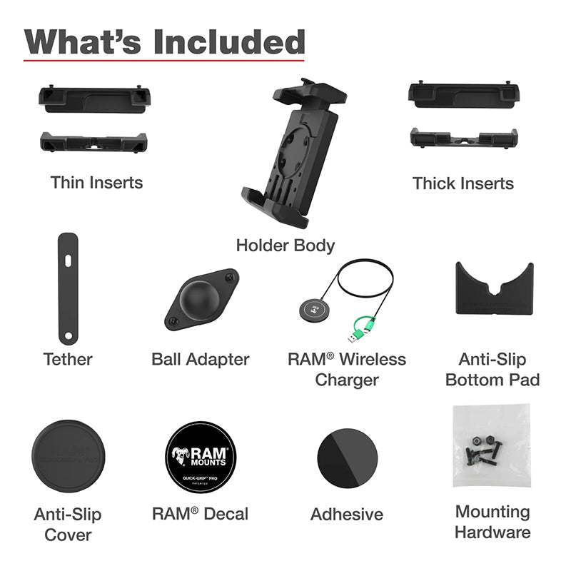 PROMOUNT-RAM Quick-Grip Pro XL Phone Holder with 15W Qi2 Charger 1" Ball-RAM-HOL-PD7B-W2MU