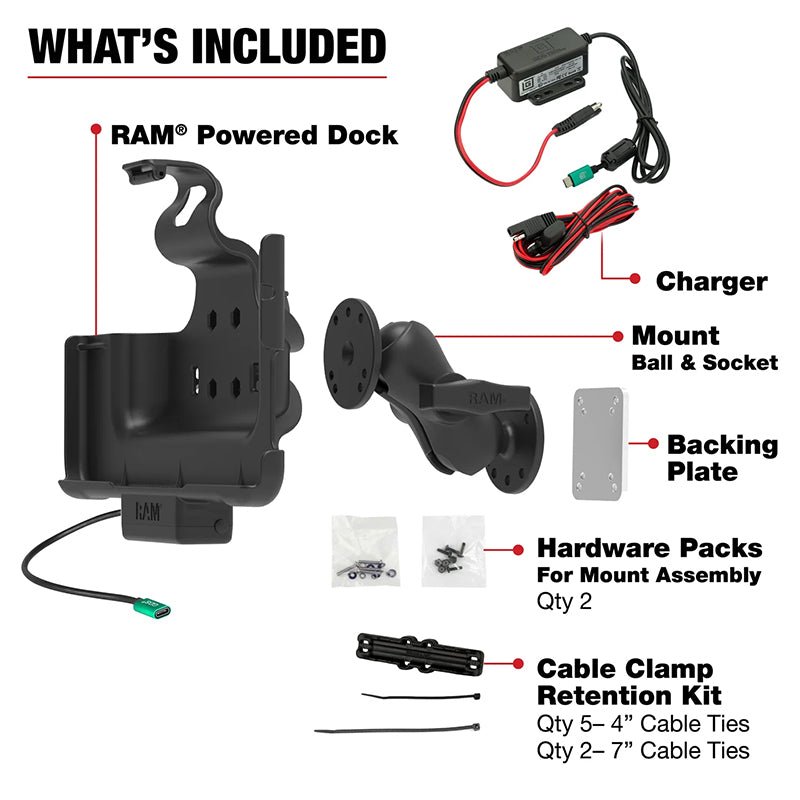 PROMOUNT-RAM Samsung Tab Active5 Pro & Active4 Pro USB-C Powered Dock Dashboard Mount Kit 1.5" Ball-RAM-101-225B2-SAM52CP-V7CU