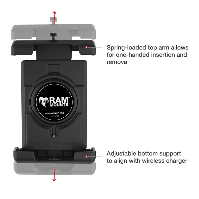 PROMOUNT-RAM Torque 19mm-25mm Handlebar Rail Quick Grip Pro XL Phone Kit 1" Ball-RAM-B-408-75-1-PD7U