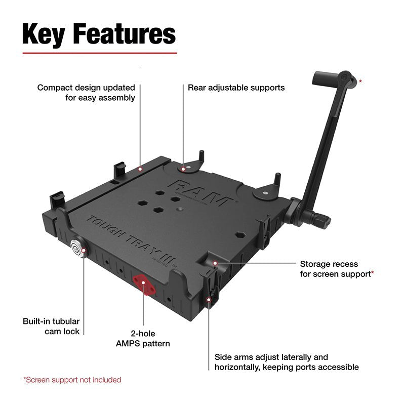 PROMOUNT-RAM Tough-Tray III Spring Loaded 10" - 17" Laptop Holder-RAM-234-7