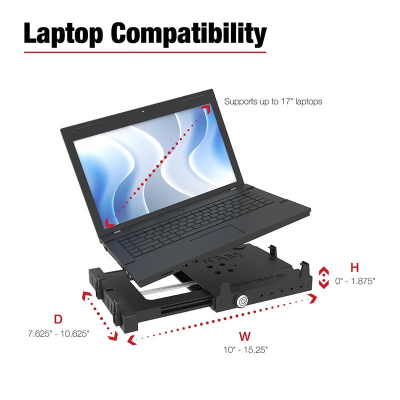 PROMOUNT-RAM Tough-Tray III Spring Loaded 10" - 17" Laptop Holder-RAM-234-7