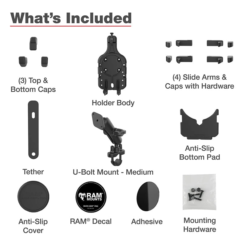PROMOUNT-RAM U-Bolt Handlebar Rail Quick-Grip Pro Phone Holder Kit 1" Ball-RAM-B-149Z-PD5U