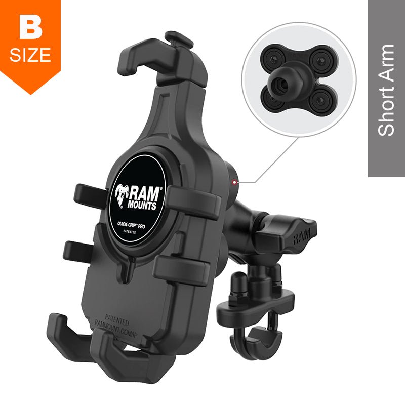 PROMOUNT-RAM U-Bolt Handlebar Rail Short Arm Quick-Grip Pro Vibration Damping Phone Kit 1" Ball-RAM-B-149Z-A-PD5VU