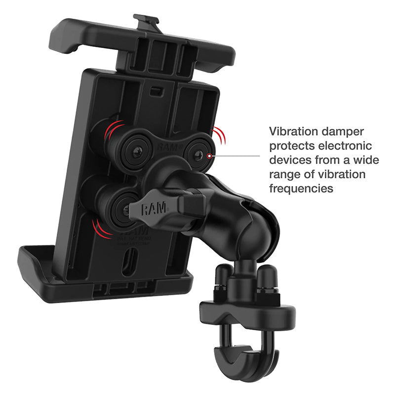 PROMOUNT-RAM U-Bolt Handlebar Rail Short Arm Quick-Grip Pro XL Vibration Damping Phone Kit 1" Ball-RAM-B-149Z-A-PD7VU
